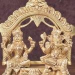 Pure Brass Ganesha & Lakshmi Seated Together Statue | 7" x 5" x 3" Divine Murti | 2.1 kg Traditional Temple Art | Prosperity Deities | Sacred Sculpture | Jaipurio